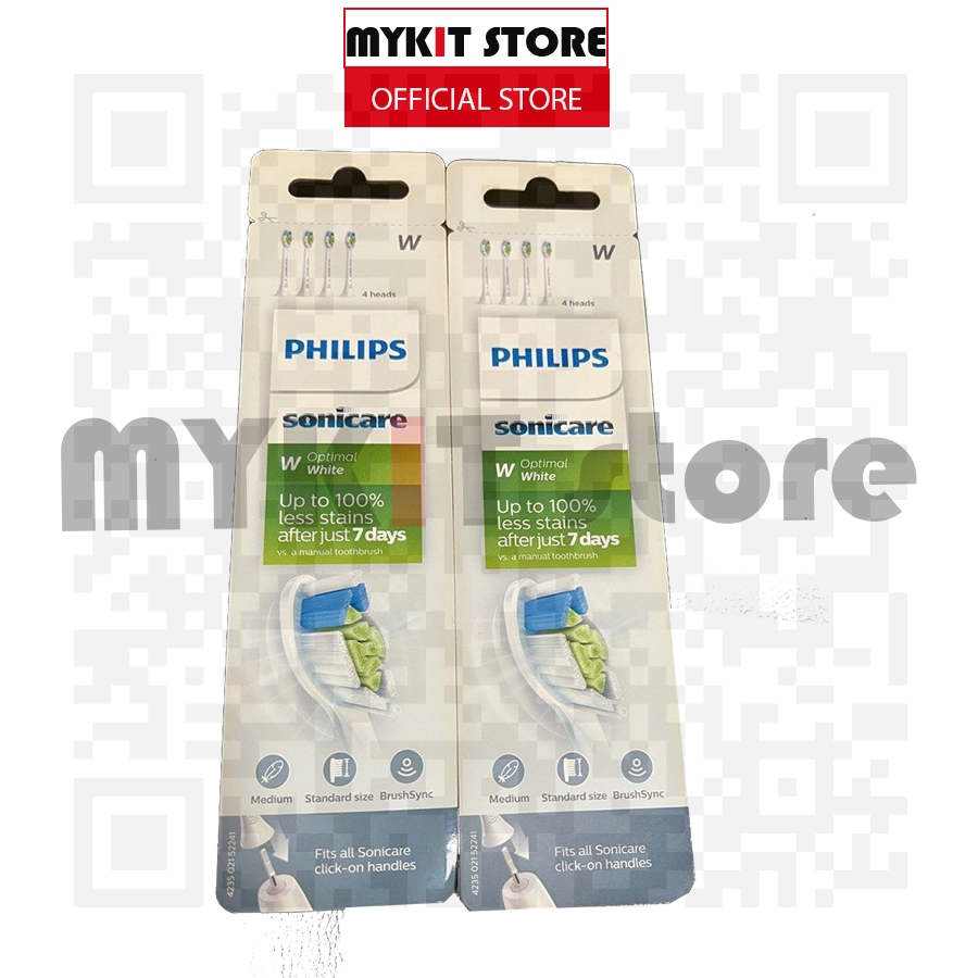 Bộ 4 chiếc đầu bàn chải sonic W2 HX6064/67 màu trắng, thay thế của máy HX3671/23 | Hàng chính hãng