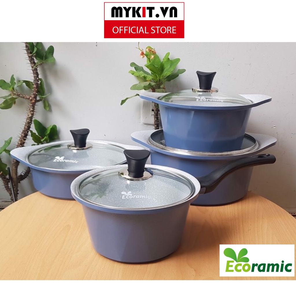 Bộ 4 nồi V-Line Ecoramic Hàn Quốc Size 18-20-22-24 Cm | Đúc Nguyên Khối | Cam Kết Chính Hãng- Mykit Store - HỒNG