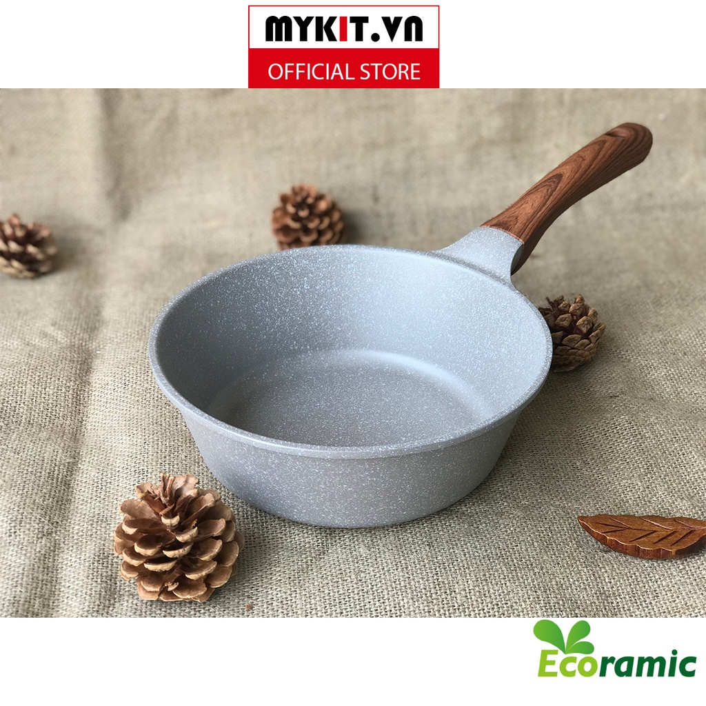 chảo đúc vân đá Ecoramic bling cao cấp (có nắp+ hộp)- Mykit Store - 28CM